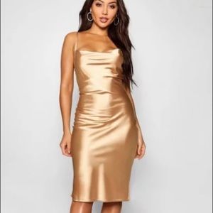 Satin Cowl Neck Midi Slip Dress